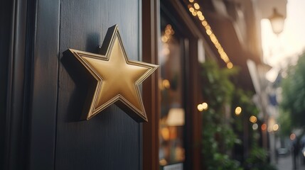 Blank star-shaped store signage design mockup isolated, metal badge clear shop template firmly attached on the wall outside, signboard for logo presentation of a creative agency