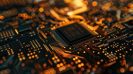 Poster - Closeup of a Computer Chip with Circuit Board