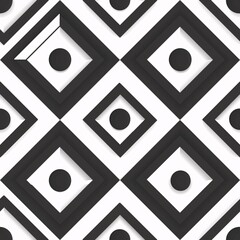 Poster - Geometric Symphony in Monochrome: A captivating design of layered squares and circles creates a visually striking Seamless Pattern.