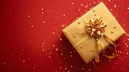 Gold Christmas gift boxes collection, on a red background, banner for website.