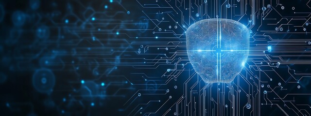 Poster - Digital Brain with Circuitry on Dark Background