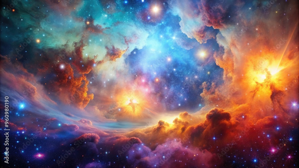 Vibrant deep space nebula with cosmic clouds of stars and gases ...