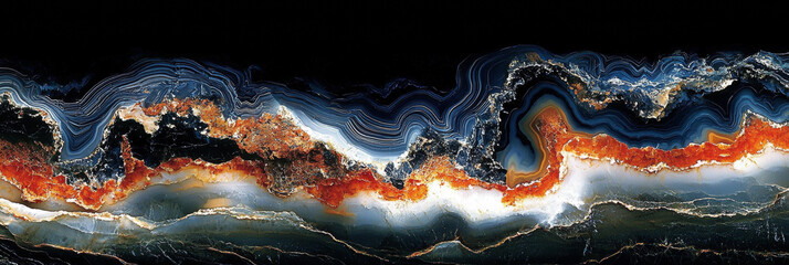 Poster - Abstract agate background with blue, orange and white colors.