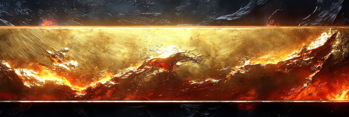 Golden textured banner with fire effect.