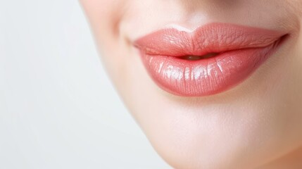 Closeup of Woman's Lips with Pink Lipstick