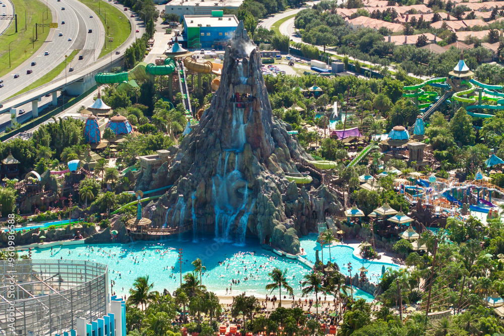 Volcano Bay Water Theme Park. Tropical theme aquapark at Universal