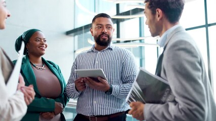 Aufkleber - Diversity, planning and tablet with business people in office together for collaboration or discussion. Administration, conversation or meeting with man and woman employee team in corporate workplace