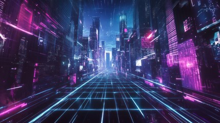 Canvas Print - Futuristic Cityscape with Neon Lights