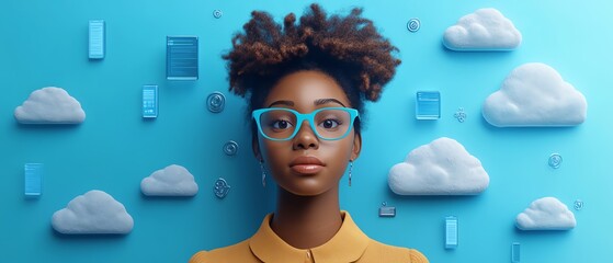 Poster - 3D illustration of African American woman Coco with a cloud computing concept