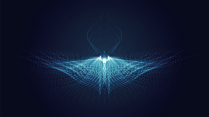 Poster - digital technology sense abstract flying figures are composed of luminous particles