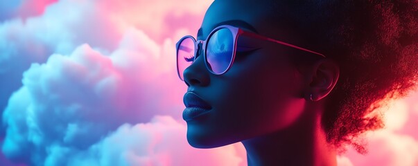 Poster - African American woman Coco in 3D illustration, cloud computing concept set, managing cloud service server for data storage, processing, and promotional materials