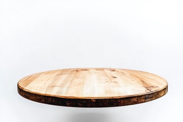 Wall Mural - Empty beautiful round wood table on white background , ai