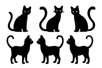 

black silhouette of a cat collection, Set of cat silhouette vector