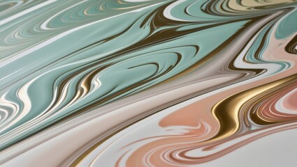 Wall Mural - Abstract Marbled Pattern in Green, Pink, and Gold