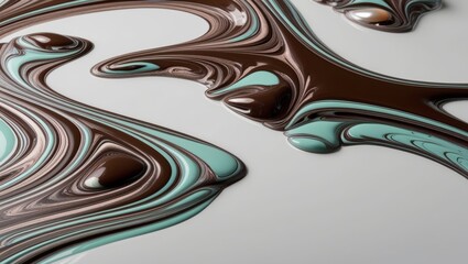 Wall Mural - Abstract Swirls of Brown and Teal Paint