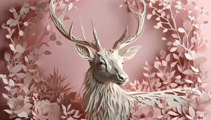 delicate deer silhouette with intricate antlers on a soft pink backdrop