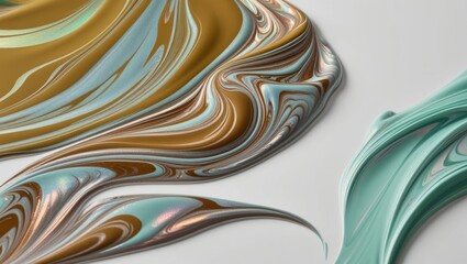 Wall Mural - Abstract Swirls of  Gold, Blue, and Green Paint