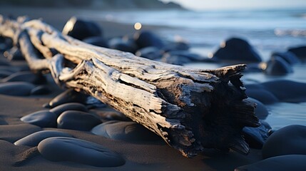 a piece of wood on a beach. 