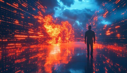 Poster - Qadir, male figure, in 3D illustration of big data and cloud computing, analyzing and correcting mistakes in large data sets using remote servers, actionable data concept