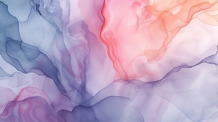 Wall Mural - Elegant abstract composition with fluid ink swirls in delicate pastel colors, blending into soft gradients. The image evokes a sense of calm and fluidity, making it perfect for themes of tranquility