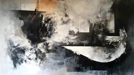 Wall Mural - Abstract Painting with Black, White, and Gray Swirls