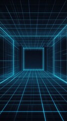 Poster - Futuristic digital tunnel with glowing blue lines, creating a sense of depth and technological innovation.
