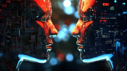 Poster - Two faces with a city background