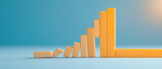 A stack of wooden blocks with a blue background