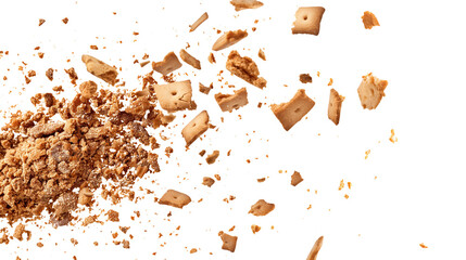 Wall Mural - Pile cake crumbs, chocolate cookie pieces flying isolated on transparent white background, clipping path