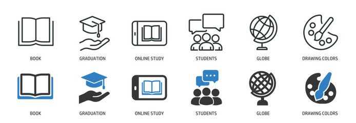 Wall Mural - education line and glyph solid icons collection. minimal icon and symbol series vector illustration