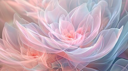 Wall Mural - This ethereal abstract image depicts delicate flower petals in soft pink and blue hues, creating a dreamlike, tranquil atmosphere. The gentle, flowing lines make it perfect for serene, calming