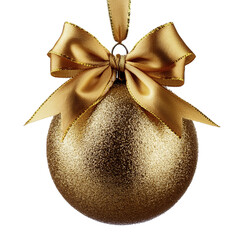 Poster - golden christmas ball with silk ribbon isolated on transparent background