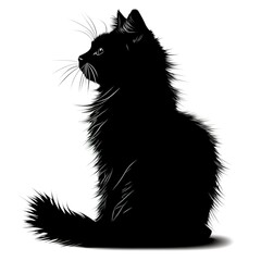 Wall Mural - A silhouette of a cat. Kitty, black color silhouette, black color silhouette. Black Cat Sitting On White Background Vector Illustration