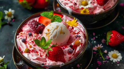 Wall Mural - Extremely vibrant falooda with a lovely pairing of creamy silk noodles and frozen treats