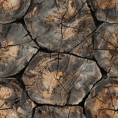 Sticker - seamless pattern of rustic logs with visible bark and natural imperfections