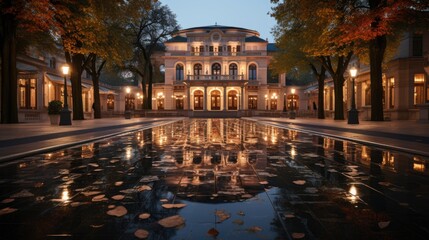 Sticker - Luxury hotel in Munich, Germany showcasing elegant architecture during a beautiful sunset  