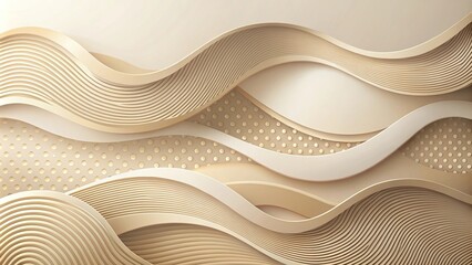 Wall Mural - Abstract beige waves and geometric shapes reflected on white background