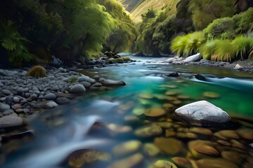 Wall Mural - Peaceful nature stream, New Zealand. Generative AI