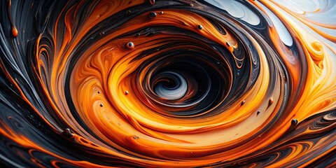 Wall Mural - Abstract black and orange painting on white background with swirl design, low angle view