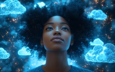 Poster - Cloud computing concept with a 3D African American woman named Coco