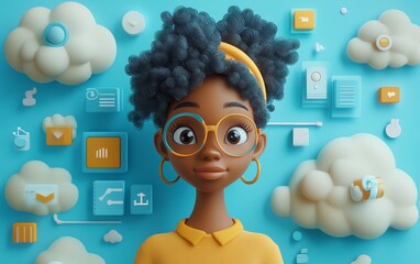 Poster - Cloud computing concept with a 3D African American woman named Coco