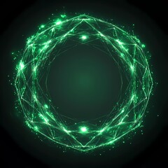 Poster - Neon green geometric circle on dark background. Round mystical portal.