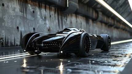 Futuristic Black Sports Car in a Modern Tunnel