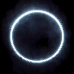 Poster - Neon white geometric circle on dark background. Round mystical portal.