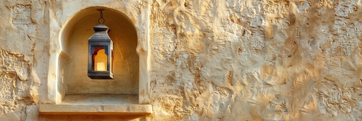 Poster - lantern positioned within a wall alcove
