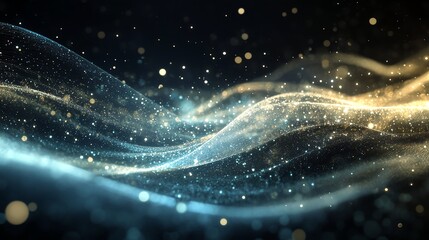 Abstract blue and gold glittering background with bokeh lights. Perfect for elegant, magical, and festive designs.