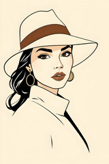 Wall Mural - woman with hat in elegance style illustration.