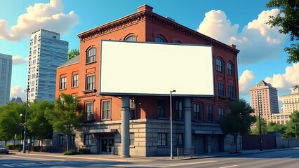 Wall Mural - in an urban setting, a large horizontal billboard awaits advertising content, positioned in front of