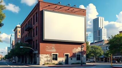 Wall Mural - in an urban setting, a large horizontal billboard awaits advertising content, positioned in front of