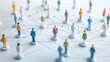© Studios - Colorful figurines connected by lines on a network grid illustrating concepts of social networking community connectivity and teamwork in a digital era